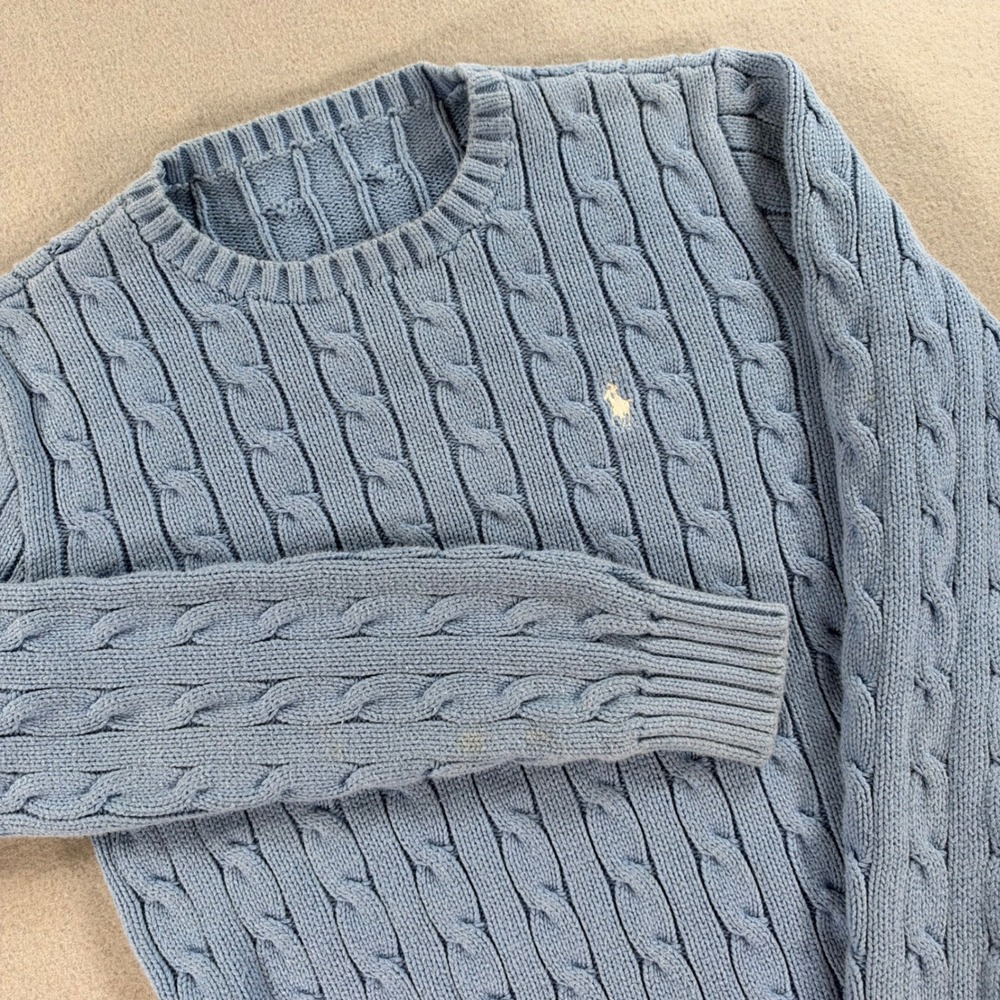 Polo Ralph Lauren Sweater Cable Knit Blue Pony Logo Slim Fit